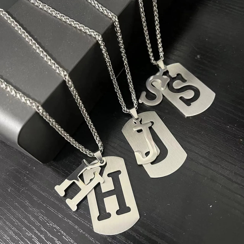 HNSP 316L Stainless Steel Initials Pendant Chain Necklace For Men 26 Letter Name Jewelry Accessories