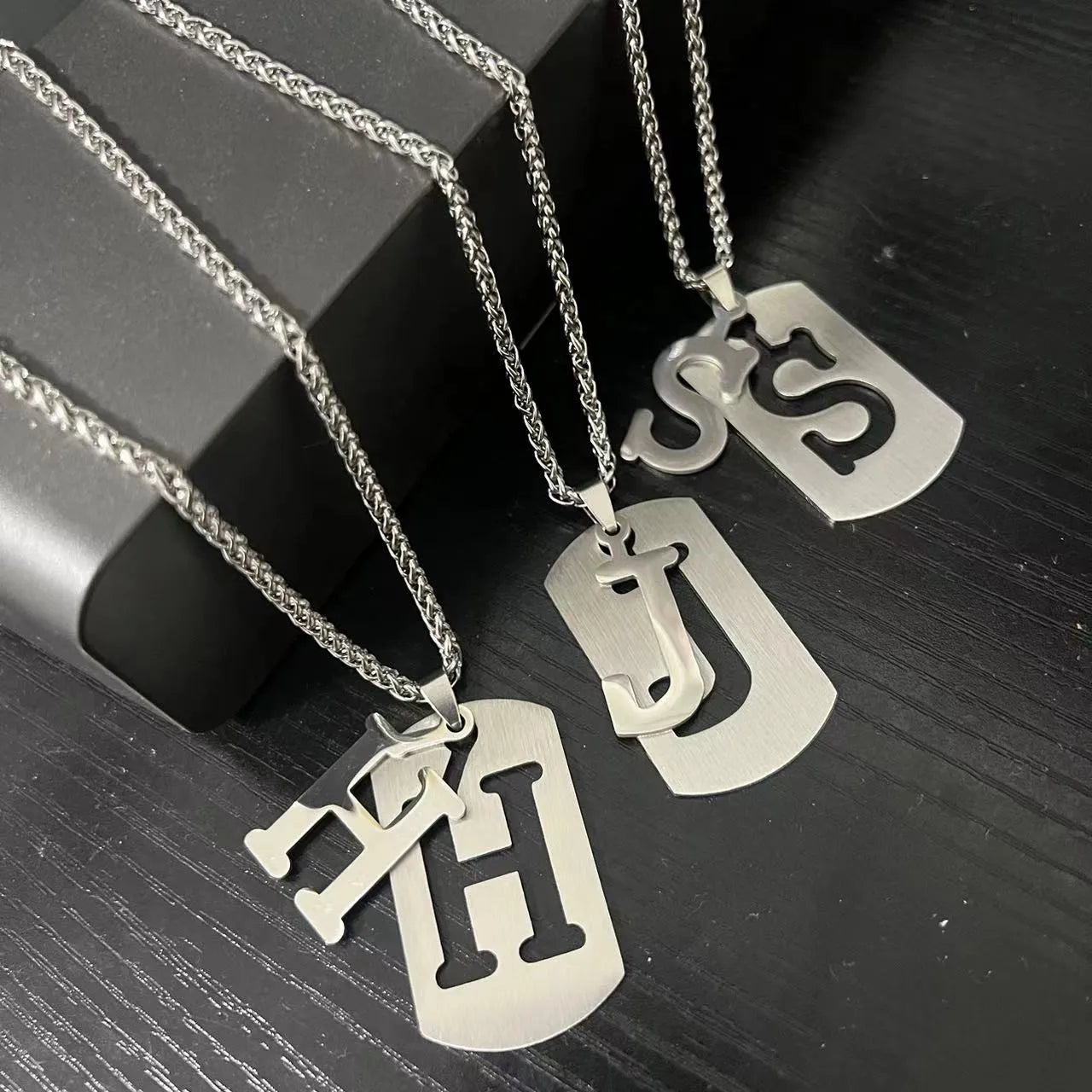 HNSP 316L Stainless Steel Initials Pendant Chain Necklace For Men 26 Letter Name Jewelry Accessories