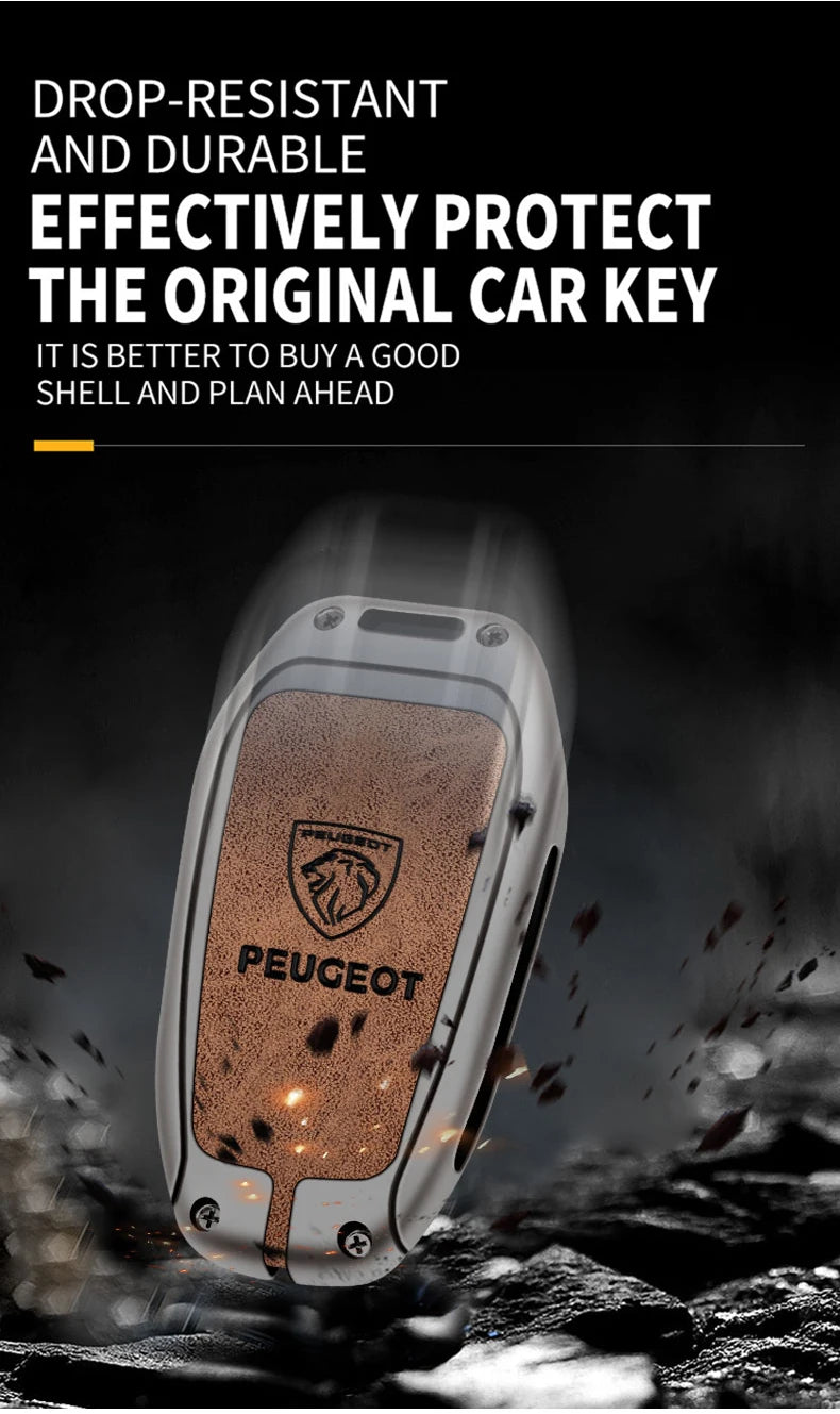 Leather Zine Alloy Car Smart Key Case Shell Cover Protector Fob For Peugeot 308 408 508 2008 3008 4008 5008 Keychain Accessories