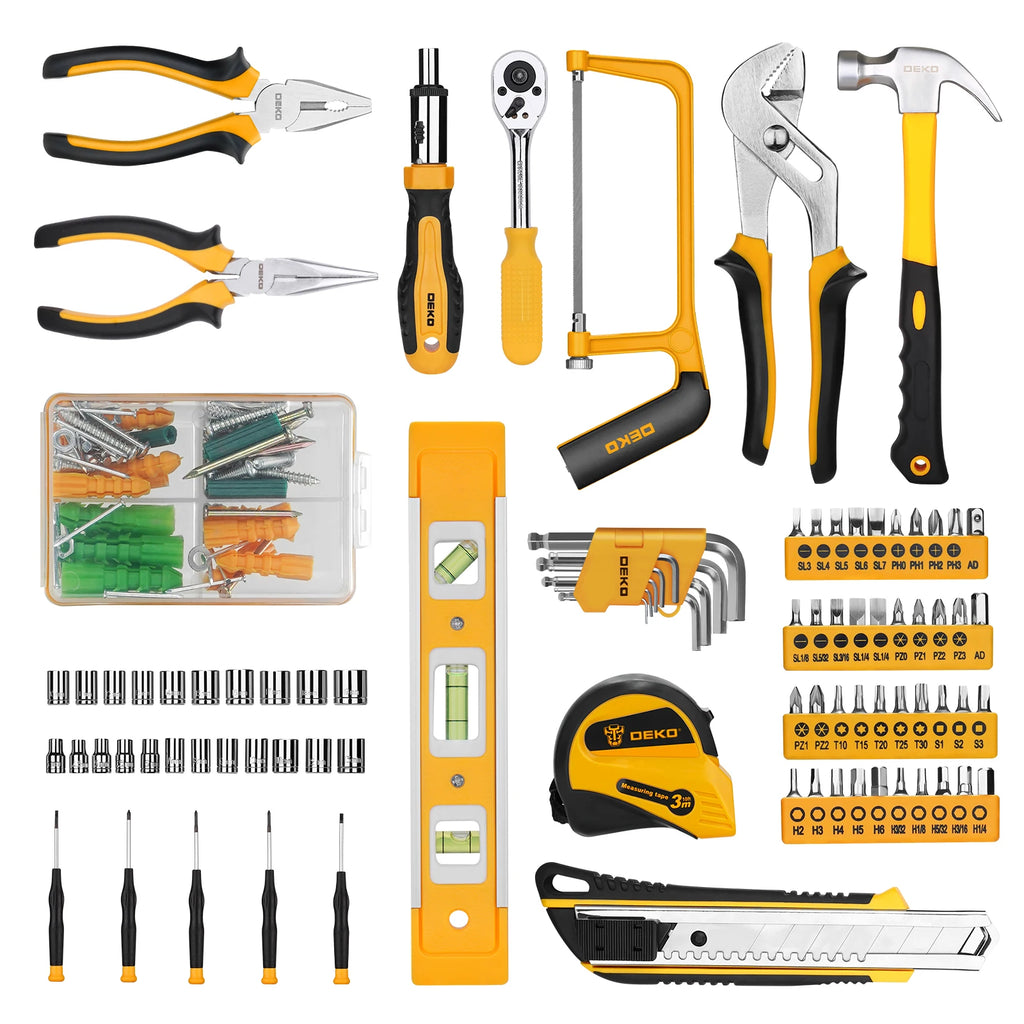 DEKO 228Pieces Socket Wrench Auto Repair Tool Combination Package Mixed Tool Set Hand Tool Kit with Plastic Toolbox Storage Case