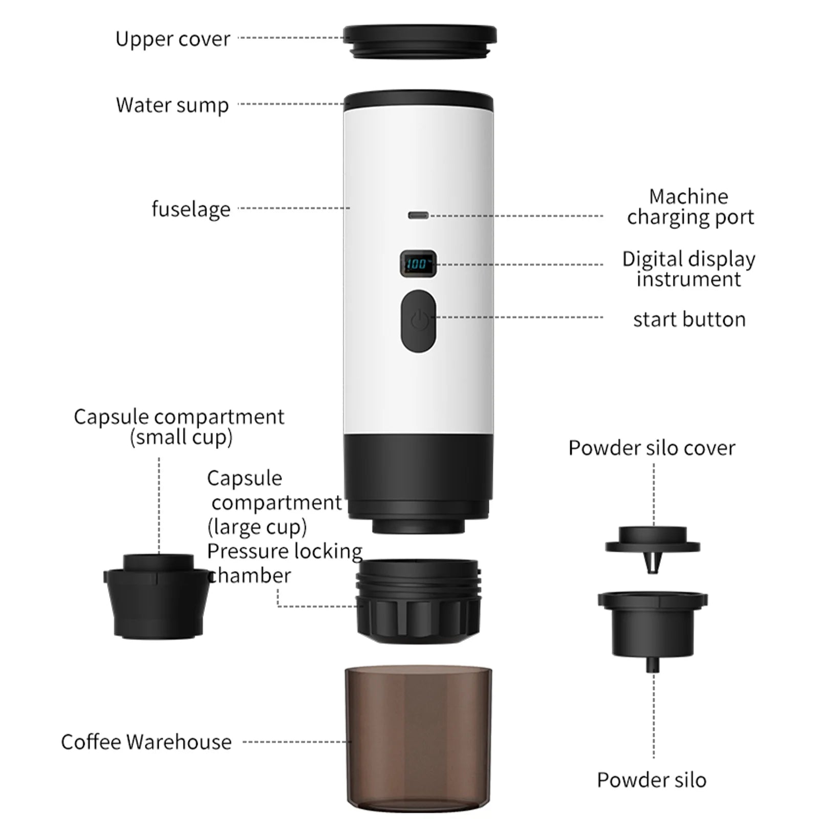 Cafetière à Capsules Électrique Portable Machine à Expresso sans Fil Pompe Chauffante Cafetière de Voyage et de Voiture 3 en 1
