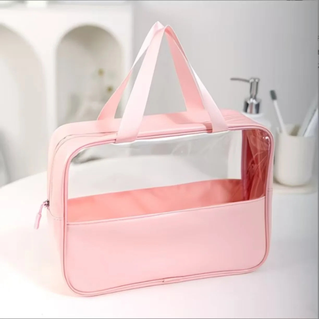 Portable Travel Wash Bag Female Transparent Waterproof Makeup Storage Pouch Large Capacity Cosmetic Organizer Pu Material