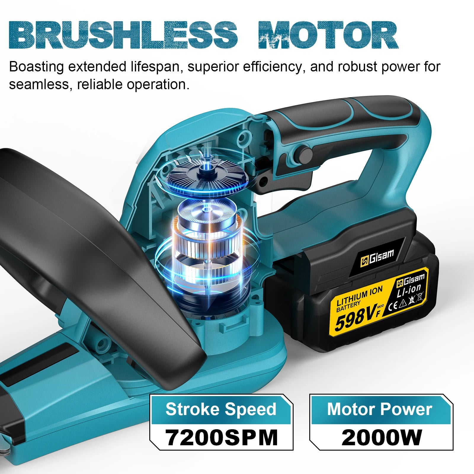 Gisam Cordless Electric Hedge Trimmer 2000W 7200SPM Pruning Saw Lawn Mower Garden Trimming Power Tool For Makita 18v Battery Pin