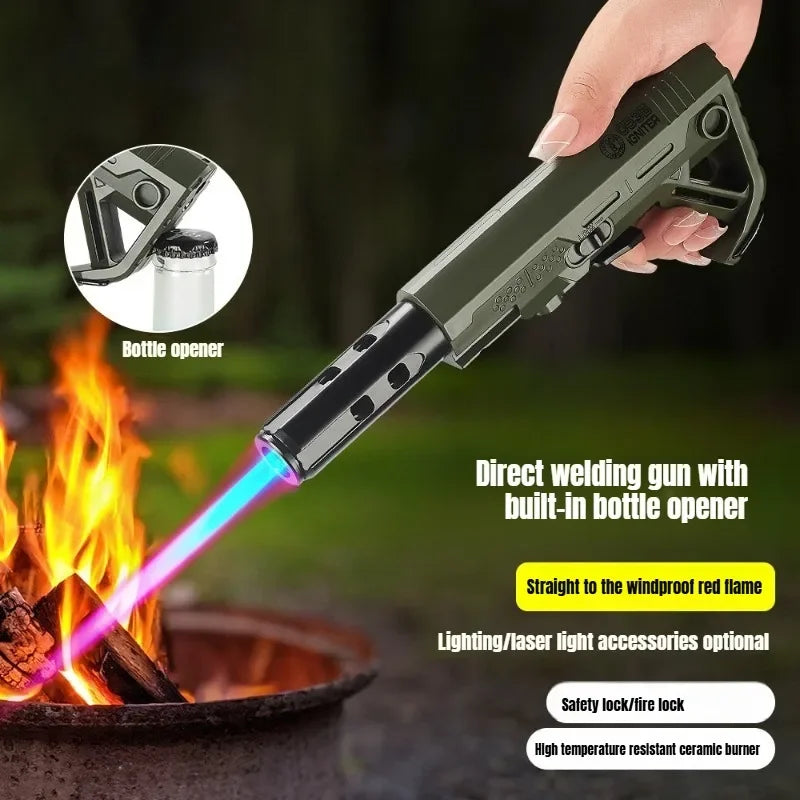 Outdoor Multifunctional High-temperature Spray Gun Lighter Windproof Inflatable Blue Flame Laser Bottle Opener Lighting Lighter