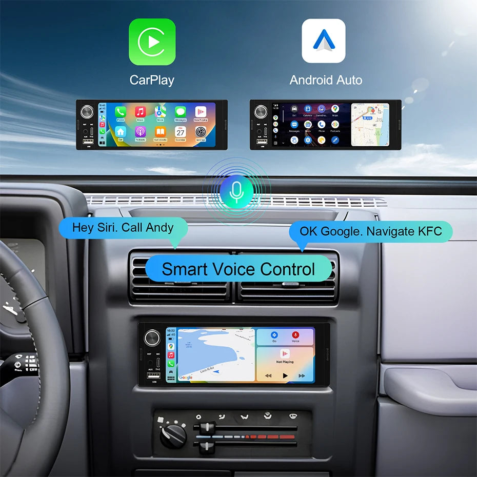 AINAVI Wireless Carplay Android Auto Universal Car Radio 1 Din HD IPS Touch Screen Car Multimedia Rear Camera MIC USB Type C 1280*720 Full In-Cell 1DIN Car Stereo BT 5.0