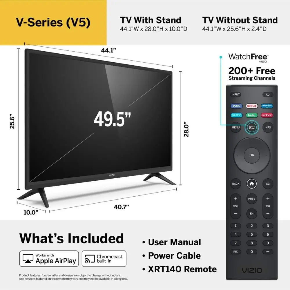 Téléviseur intelligent 4K de 50 pouces, téléviseur LED UHD HDR série V avec Apple AirPlay et Chromecast intégrés