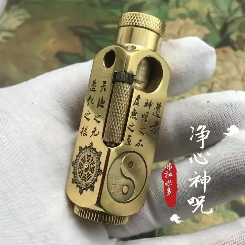 Luxury Heavy-duty Trench Shaped Brass Lighter with Laser Carved Hexagonal Patterns, Personalized Retro Creative Lighter