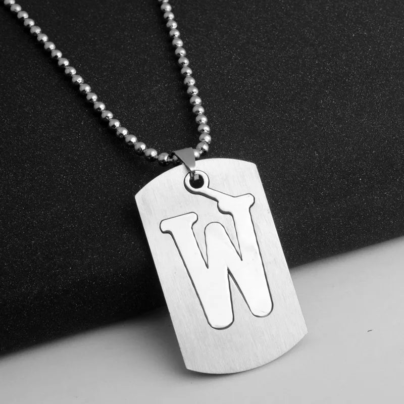 HNSP 316L Stainless Steel Initials Pendant Chain Necklace For Men 26 Letter Name Jewelry Accessories