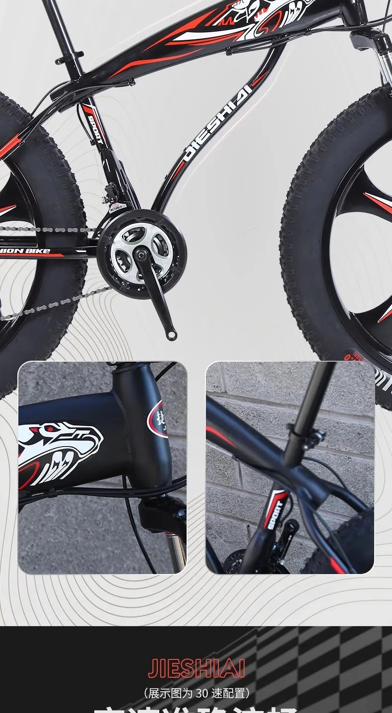 26" 24" Adult Mountain Bike, Large Tire Variable Speed Bicycle, Dual Disc Brake Shock Absorption MTB with Butterfly Handlebar