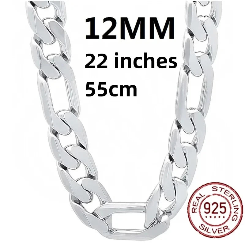 925 Sterling Silver Necklace For Men Classic 12MM Cuban Chain 18-30 Inch Charm High Quality Fashion Jewelry Wedding