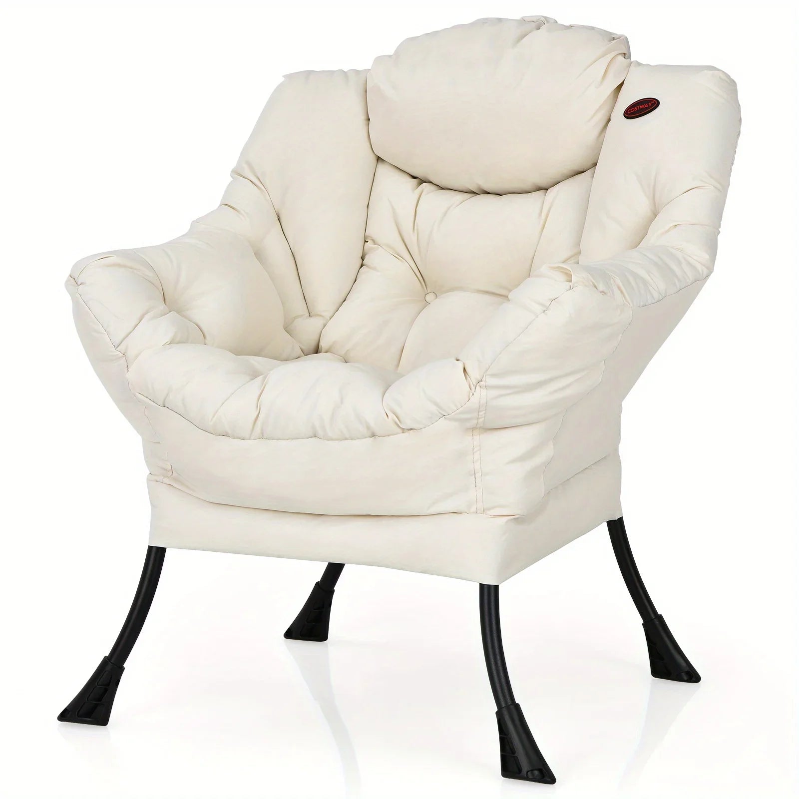 Costway Fauteuil paresseux moderne en tissu polyester, fauteuil simple avec poche latérale, beige