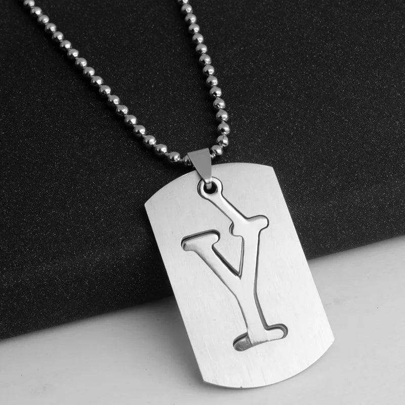 HNSP 316L Stainless Steel Initials Pendant Chain Necklace For Men 26 Letter Name Jewelry Accessories