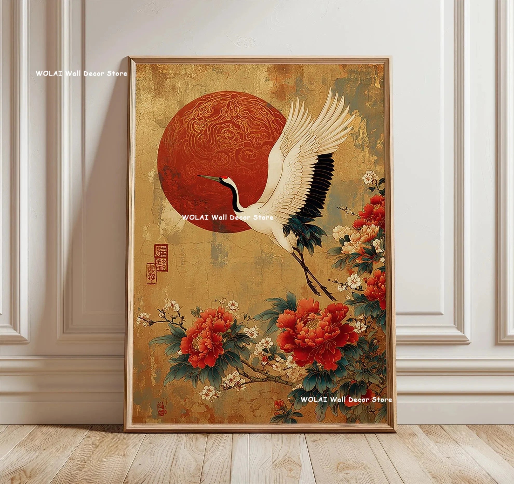 Retro Japanese Forest & Koi Fish Zen Water Painting Canvas Poster Abstract Sun Waves Wall Art Printing for Peaceful Home Decor