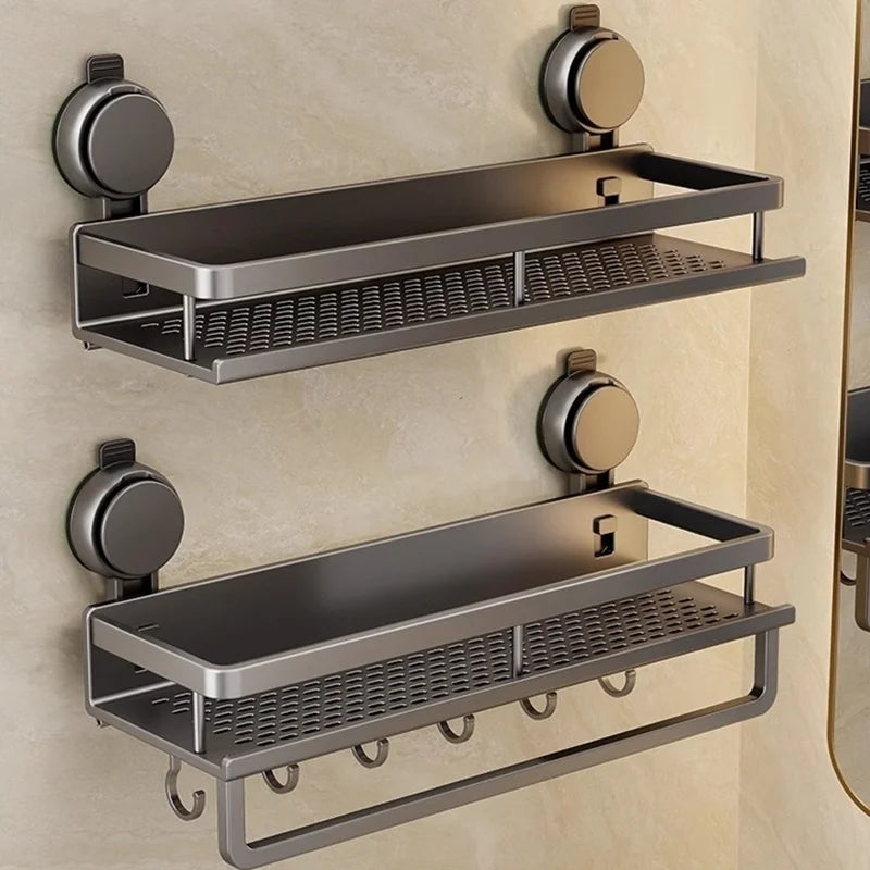 Étagère de salle de bain à ventouse sans perçage, support mural en aluminium pour toilettes, organiseur de salle de bain à suspendre.