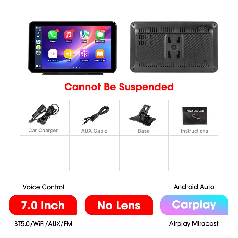 Janstie Dash Cam 4K+1080P Carplay Android Auto Navigation GPS Écran IPS 7/8,1 pouces DVR de voiture Vision nocturne IR Moniteur de stationnement 24H