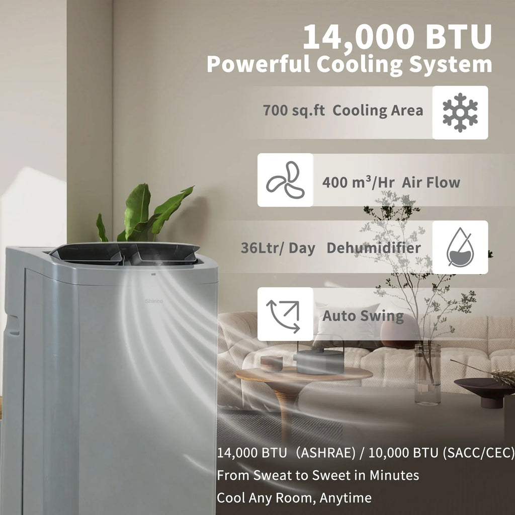 Shinco 14,000 BTU Portable Air Conditioner, Portable AC Unit with Built-in Cool, Dehumidifier & Fan Modes for Room up to 700 sq.ft, Room Air Conditioner with Remote Control, Installation Kit
