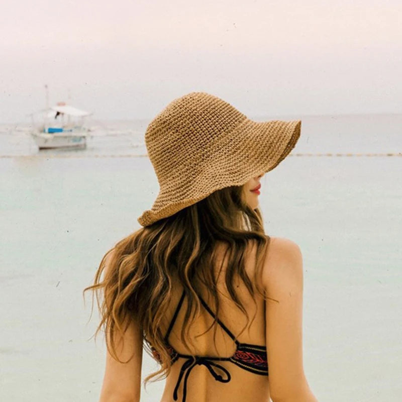 Beach Korean Straw Hat Summer Women Visor Bucket Hat Fisherman Hat Hand weaving Panama Girl Fishing Chapeau Sun Hats tool