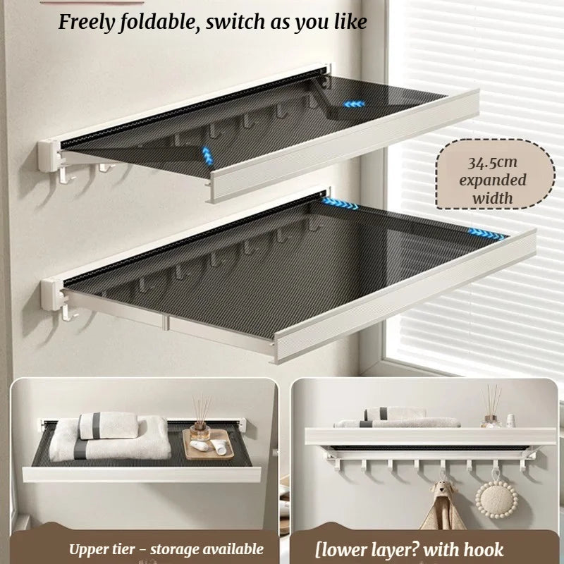 Étagère de rangement pliable et rétractable pour salle de bain, sans perçage, pour ranger vêtements, serviettes et serviettes de bain