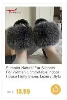 Real Raccoon Fur Slippers For Women 2023 Summer Fluffy Indoor House Fuzzy Flat Slides Outdoor Fashion Beach Sandals Flip Flops