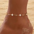 Women's Waterproof 18K Gold-Plated CZ Beach Anklet Dainty Clover Flower Design Non-Tarnish Layered Jewelry Accessory Trendy