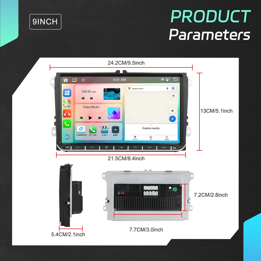 Podofo 7 "9" CarPlay Android Car Radio For Volkswagen VW Golf Passat JETTA Skoda SEAT Car Intelligent System 2din GPS Car Radio