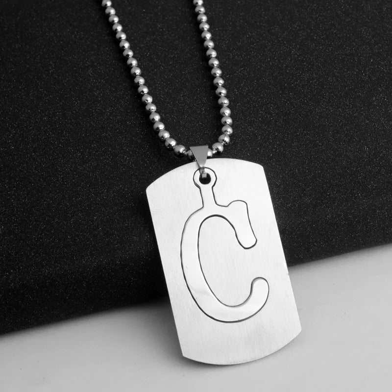 HNSP 316L Stainless Steel Initials Pendant Chain Necklace For Men 26 Letter Name Jewelry Accessories