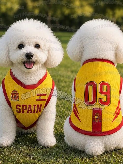 26 Summer Dog Clothes Spain FLAG print Basketball Clothes Puppy T-Shirt Summer Pet Cat Shirts For  soccer fans  Dogs CAT VEST