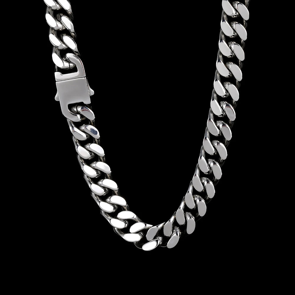 Wholesale Hip Hop Jewelry Stainless Steel Men Flat 4 Side Curb Cuban Link Chain Necklace For Men Drop Shipping