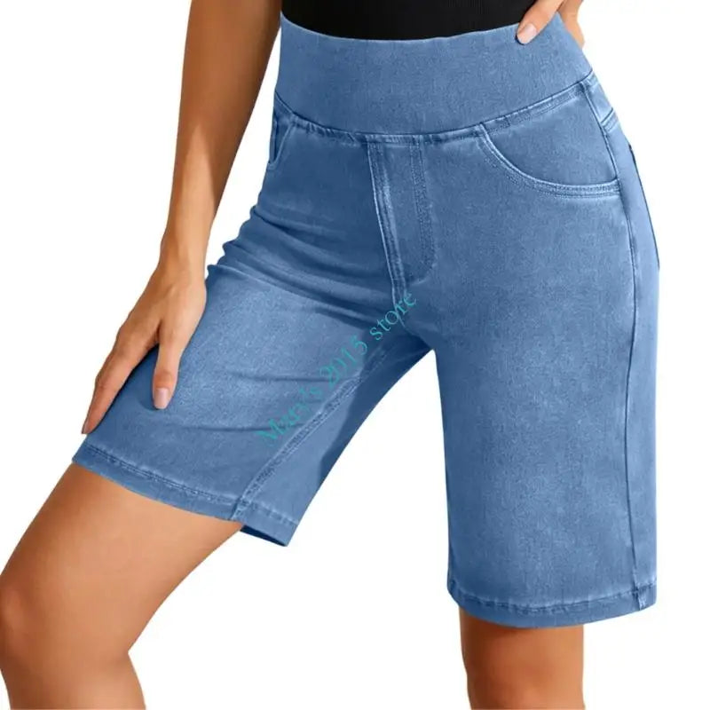 Women's Fit Stretch Jeans Shorts With Pockets Comfortable Casual High Waist Jeans Trousers Half Length For Daily Wear