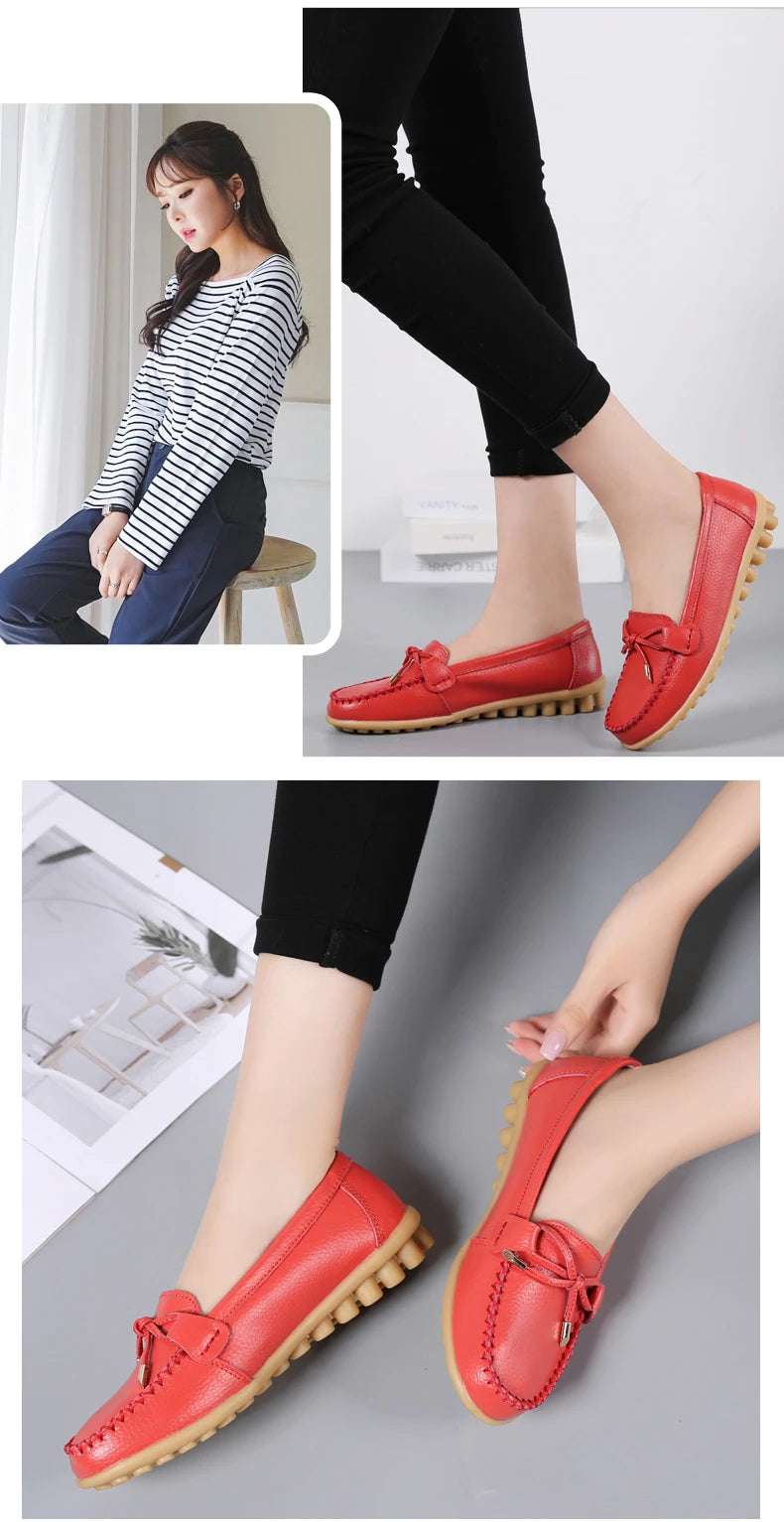 2025 New Woman Flats Shoes Ballet Flat Sneakers Genuine Leather Spring Soft Moccasins Ladies Boat Ballerina Espadrilles Creepers