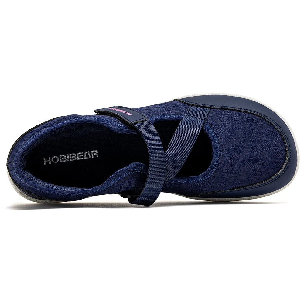 HOBIBEAR Wide Width Mary Jane Flats Women Barefoot Ballet Shoes Adjustable Hook Loop Lightweight Zero Drop Shoes