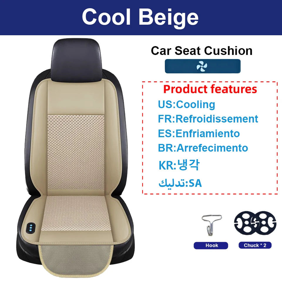 Coussin de siège de voiture rafraîchissant de luxe en cuir PU USB 12V/24V Housse universelle de siège avant refroidie avec ventilateur Tapis de refroidissement pour siège de voiture