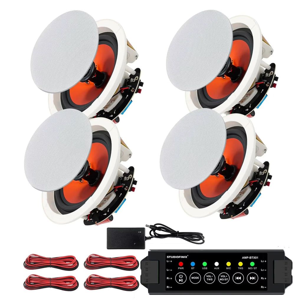 STUDIOFINIX 6.5" 4 PCS 600 Watts Haut-parleurs de plafond Bluetooth Enceintes encastrables filaires pour la maison Idéal pour cuisine intérieure, maison, chambre