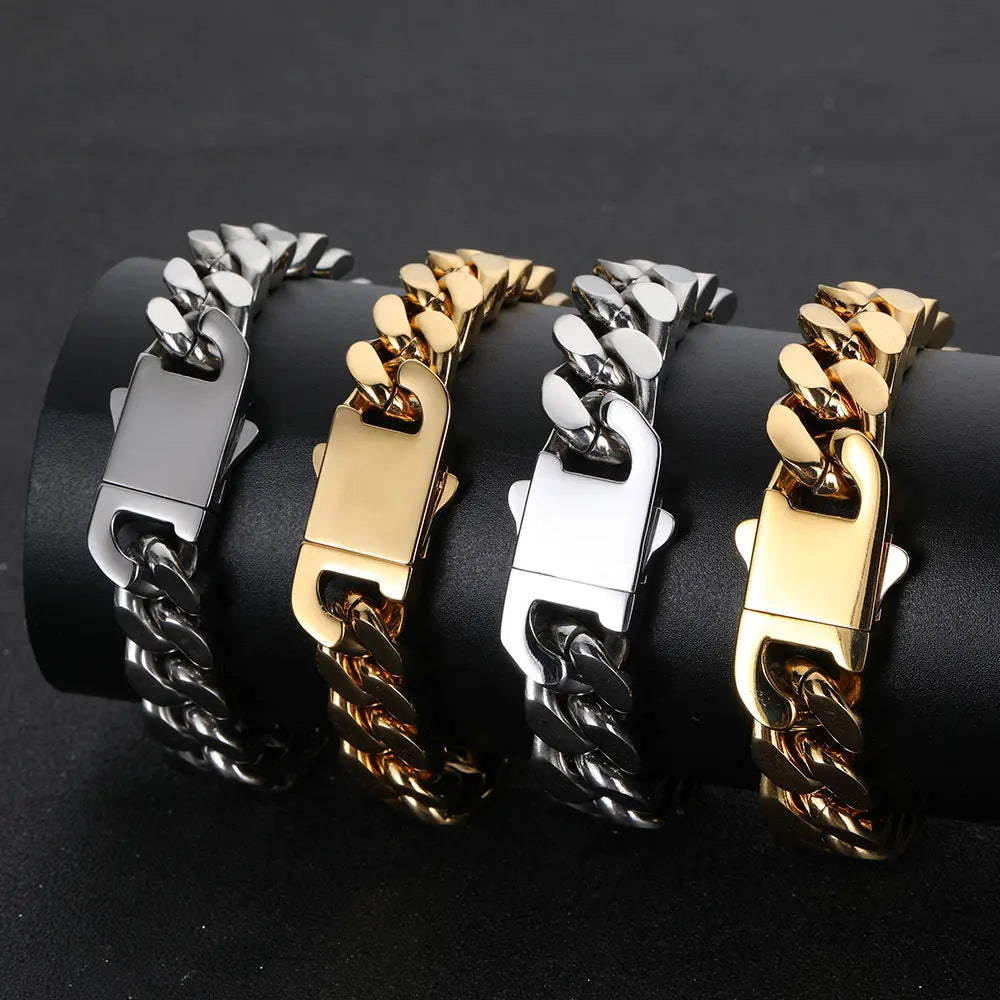 Wholesale Hip Hop Jewelry Stainless Steel Men Flat 4 Side Curb Cuban Link Chain Necklace For Men Drop Shipping