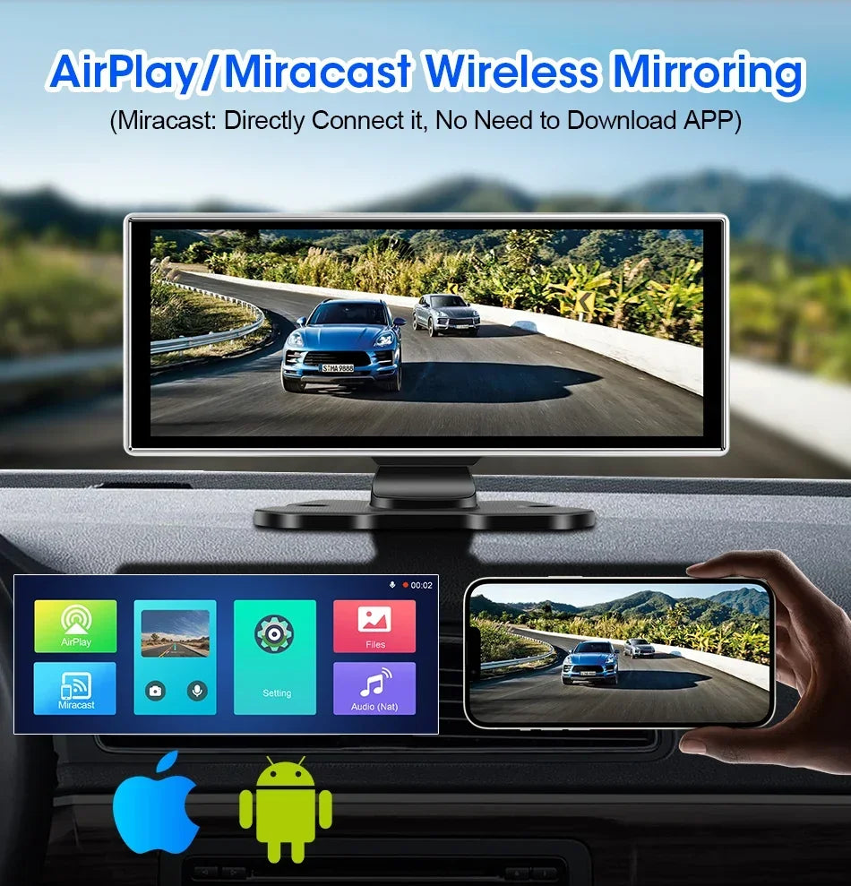 Srnubi 11.26" Dash Cam Rearview Carplay Android Auto 4K DVR Navigation Player Dual Lens Recorder Dashboard WIFI BT AUX GPS FM