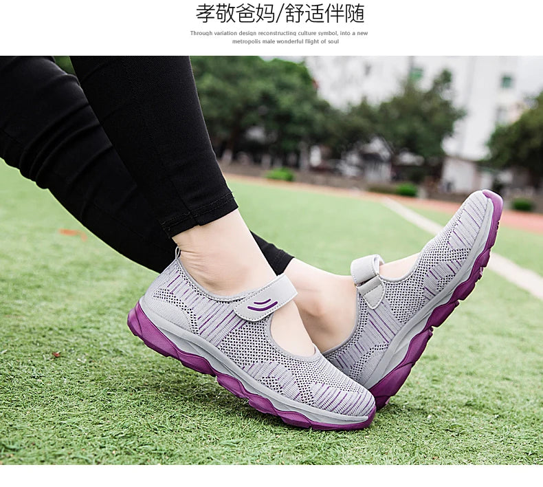 Women's Breathable Walking Shoes Ladies Fashion Mary Jane Sneakers Adjustable Working Nurse Shoes Lightweight Flats Roll