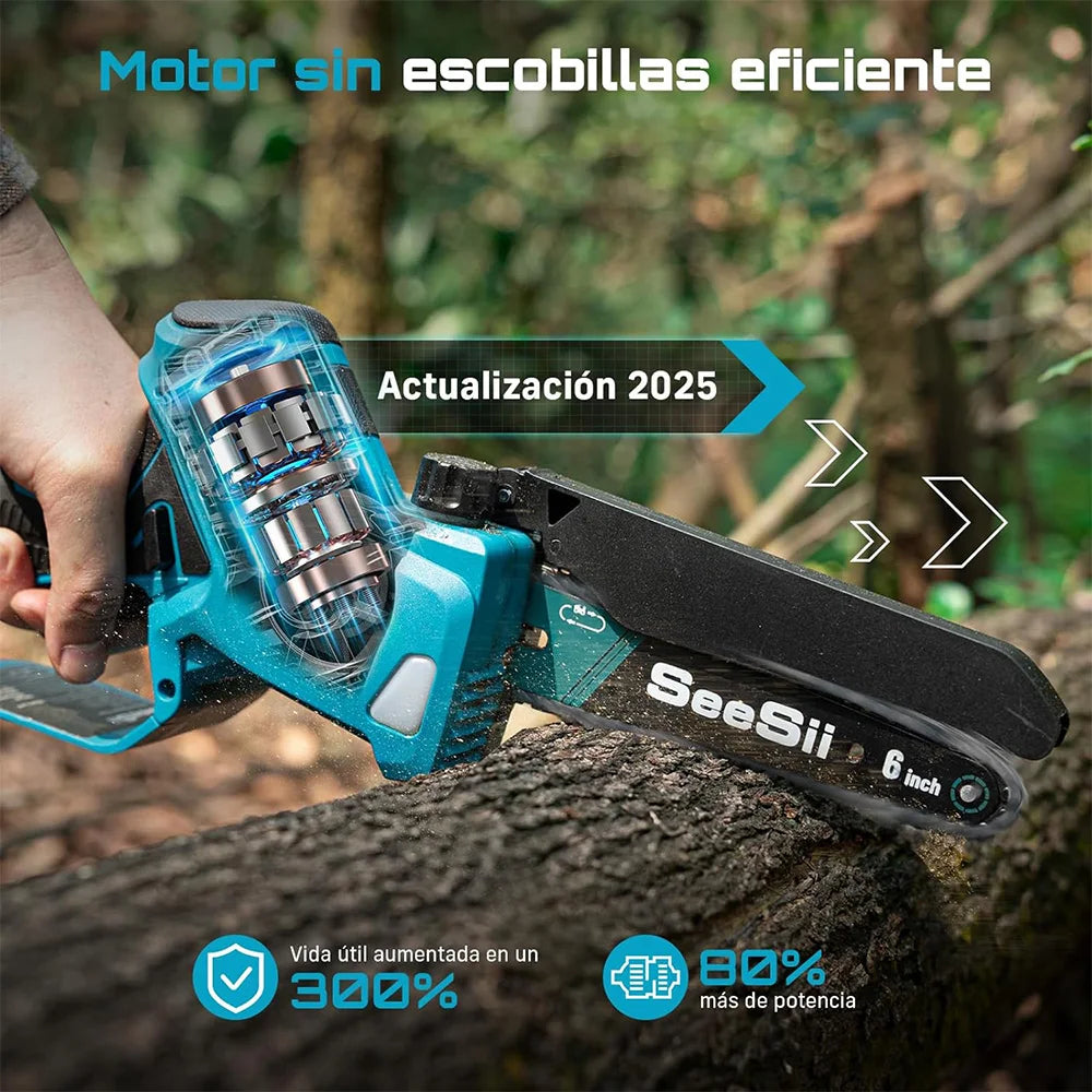 Mini Tronçonneuse Sans Fil Brushless Seesii 6'' Tronçonneuse Électrique Bois Jardin Élagage Tronçonneuse Électroportative avec Batterie Rechargeable pour Broches de Batterie Makita 18V
