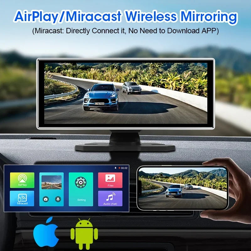Srnubi 11.26" Dash Cam Rearview Carplay Android Auto 4K DVR Navigation Player Dual Lens Recorder Dashboard WIFI BT AUX GPS FM