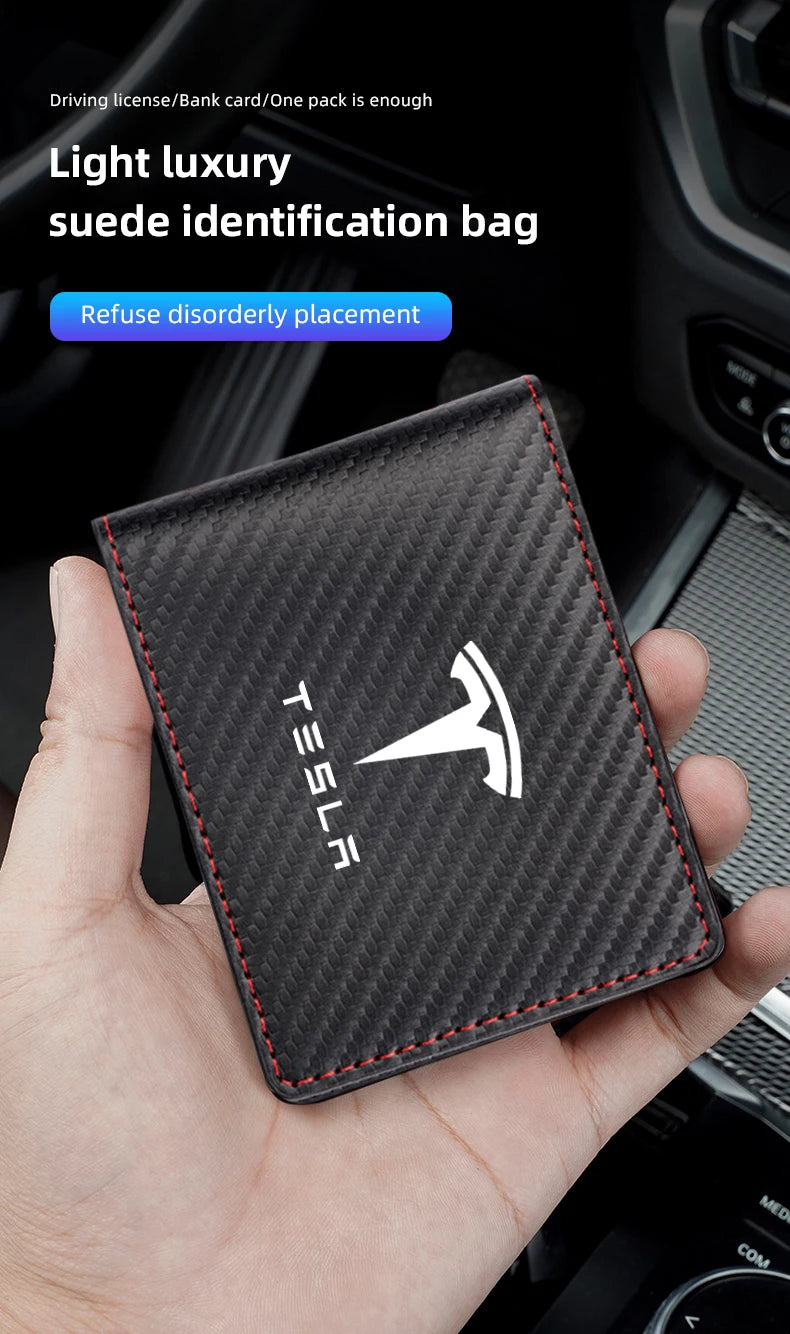 Driver License Holder Pu Leather on Cover Car Driving Documents Business Id Pass Certificate Folder Wallet for Tesla sticker