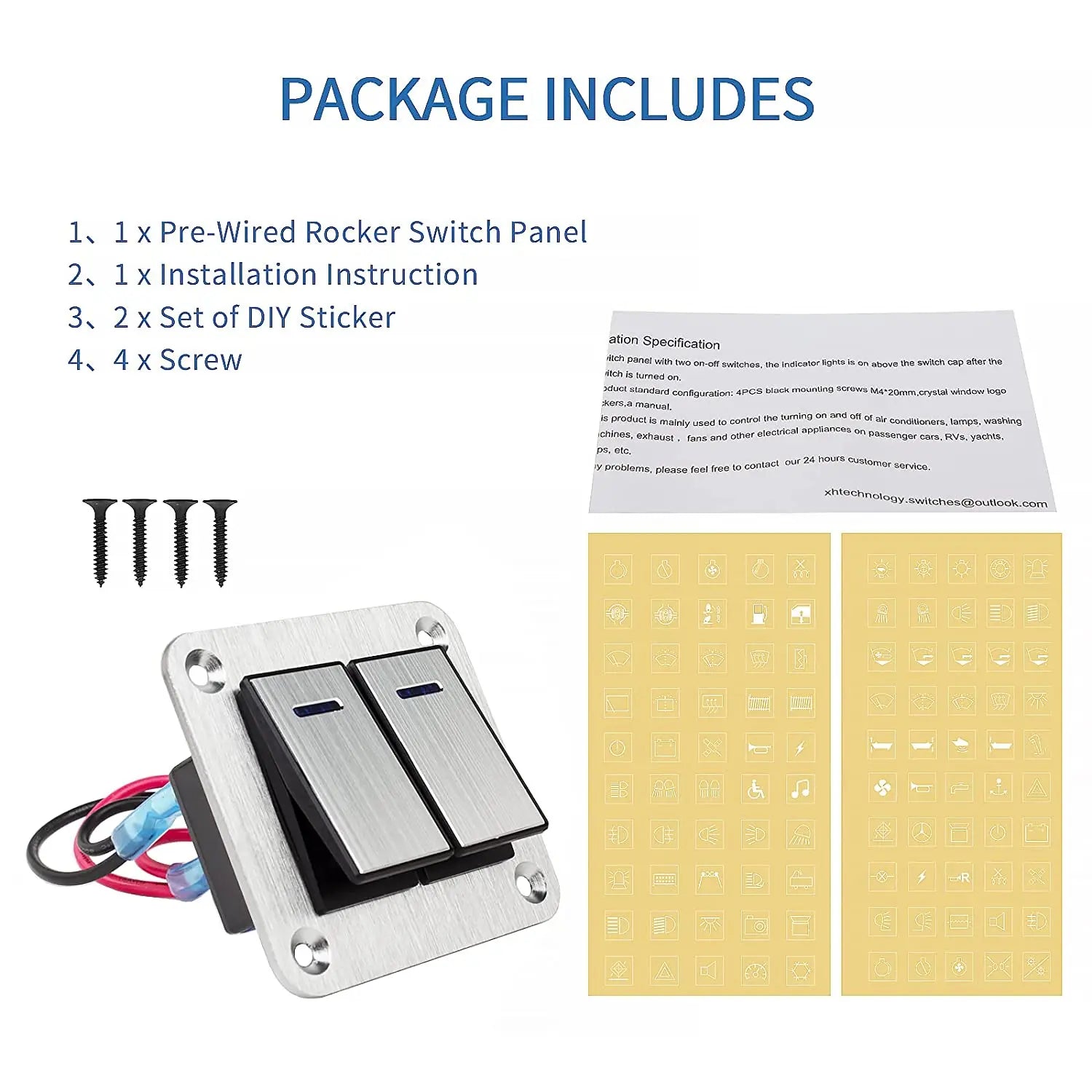 Durable metal 2-8Gang rocker switch panel with LED light, waterproof and overload protection for car card, vehicle and vessel
