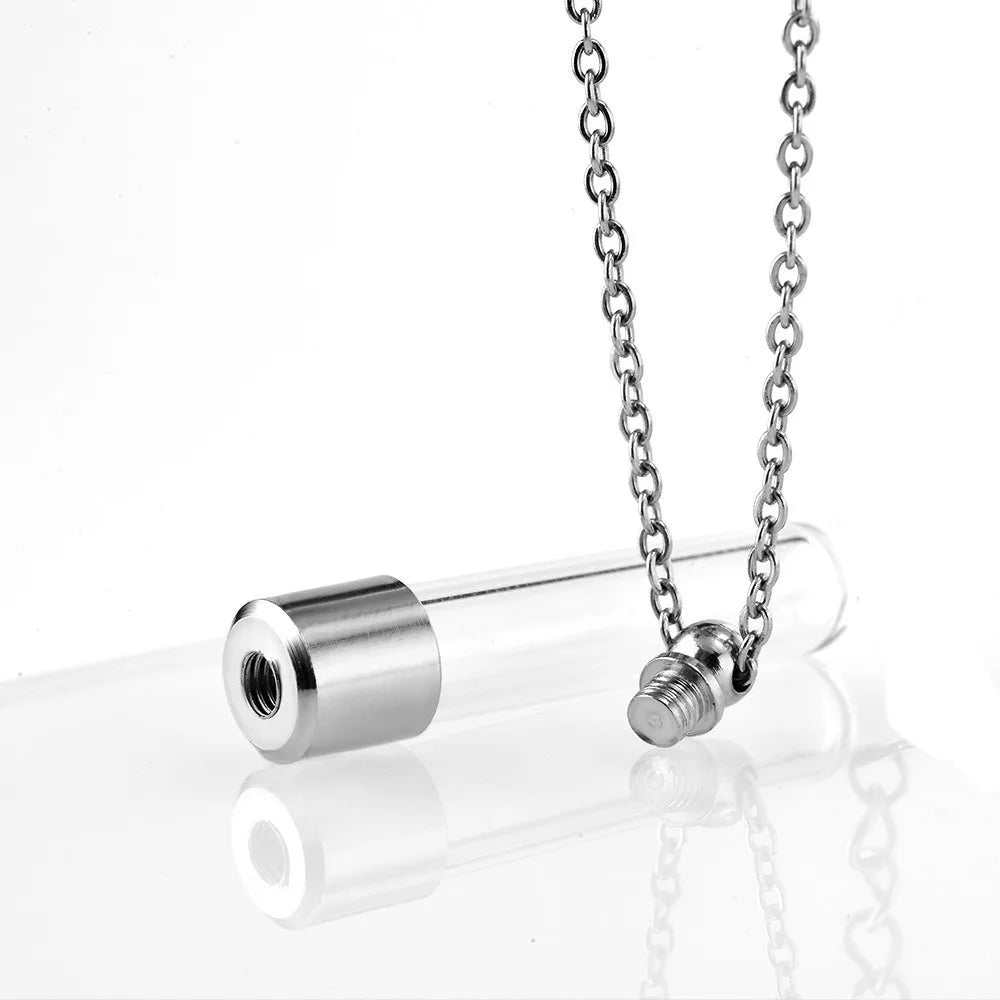 Ashes Holder Glass Bottle Necklace Transparent Glass with Chain Perfume Vial Pendant Fillable Keepsake Memorial Necklace