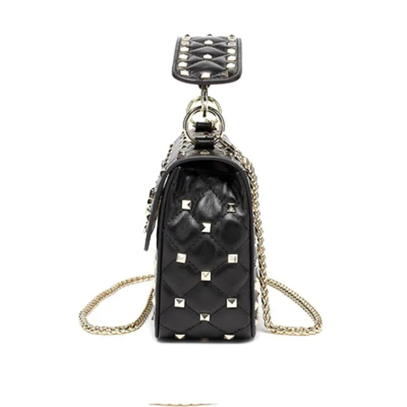 100% Sheepskin Leather Gold Rivet Shoulder Bag Fashion Chain Messenger Bags Luxury Handbags Women Bags Designer Day Clutches
