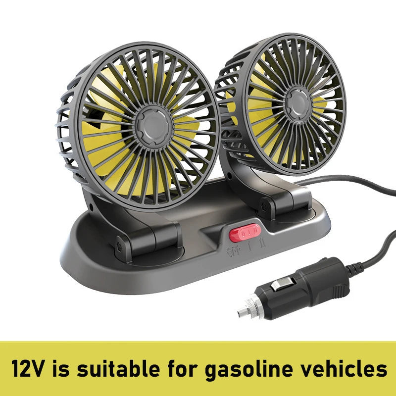 Lenovo Ventilateur de voiture 360° réglable à 3 têtes Ventilateur électrique automobile Ventilateur USB/12V/24V Ventilateur de voiture silencieux à 2 vitesses pour la maison et le bureau