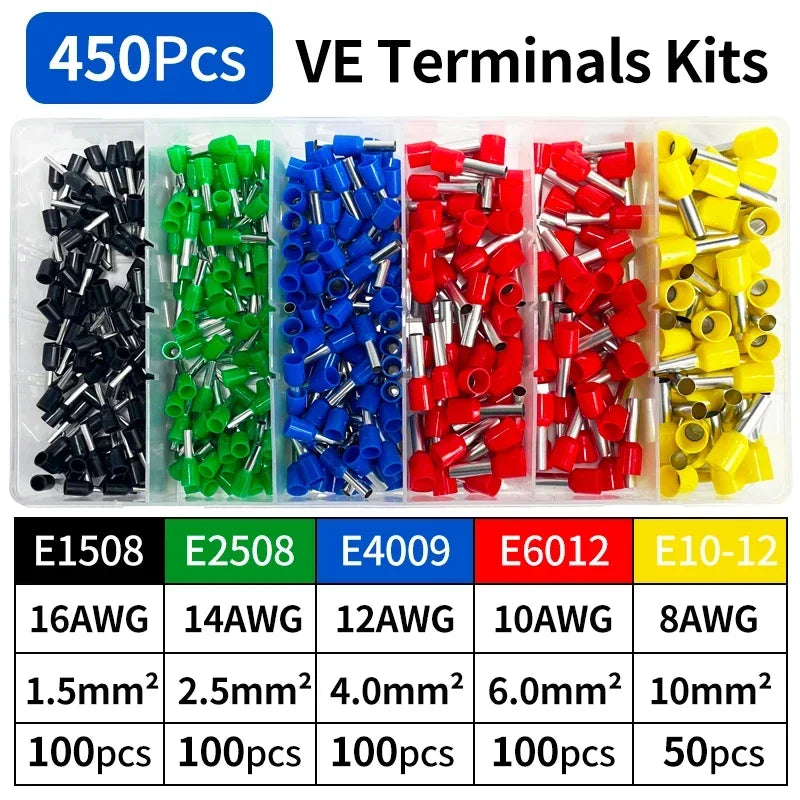Bulk Copper Crimp Terminals 200-1900Pcs | E1508/E1008 Ring Connectors for Cable Wiring & Auto Repair