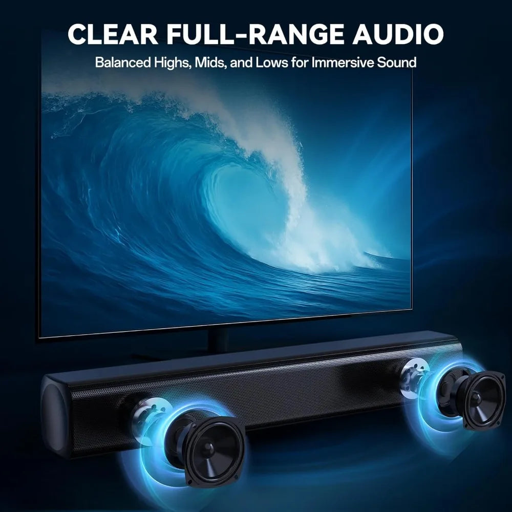 Barre de son sans fil avec caisson de basses, home cinéma 2.1 canaux, HDMI ARC optique USB, fixation murale, 3 modes EQ pour TV PC Gaming