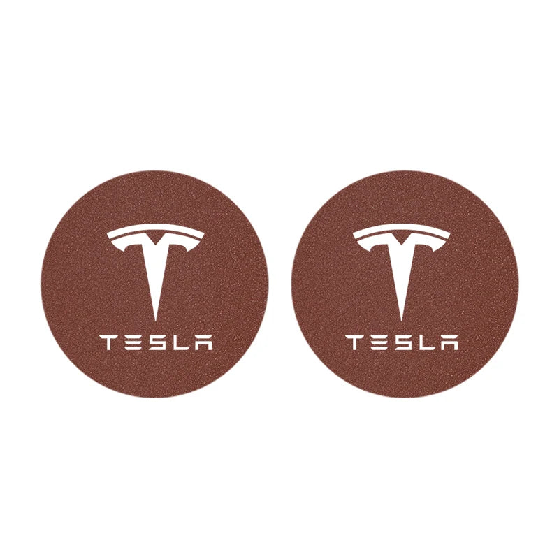 2Pcs Car Coaster Suede Mat Water Cup Anti-slip Pad Auto Interior For Tesla Model 3 Highland 2023 Model S Model X Model Y