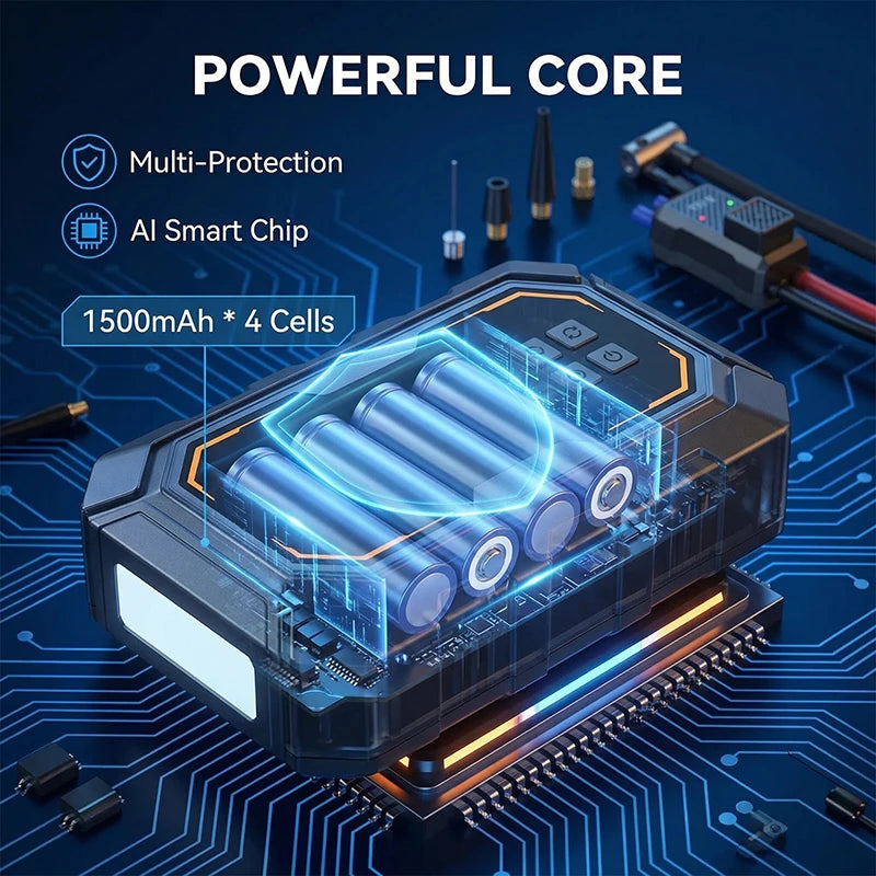 Portable 4 In 1 Car Jump Starter Led Lighting Air Compressor Tire Pump Power Bank 12V Car Battery Starter Car Battery Charger