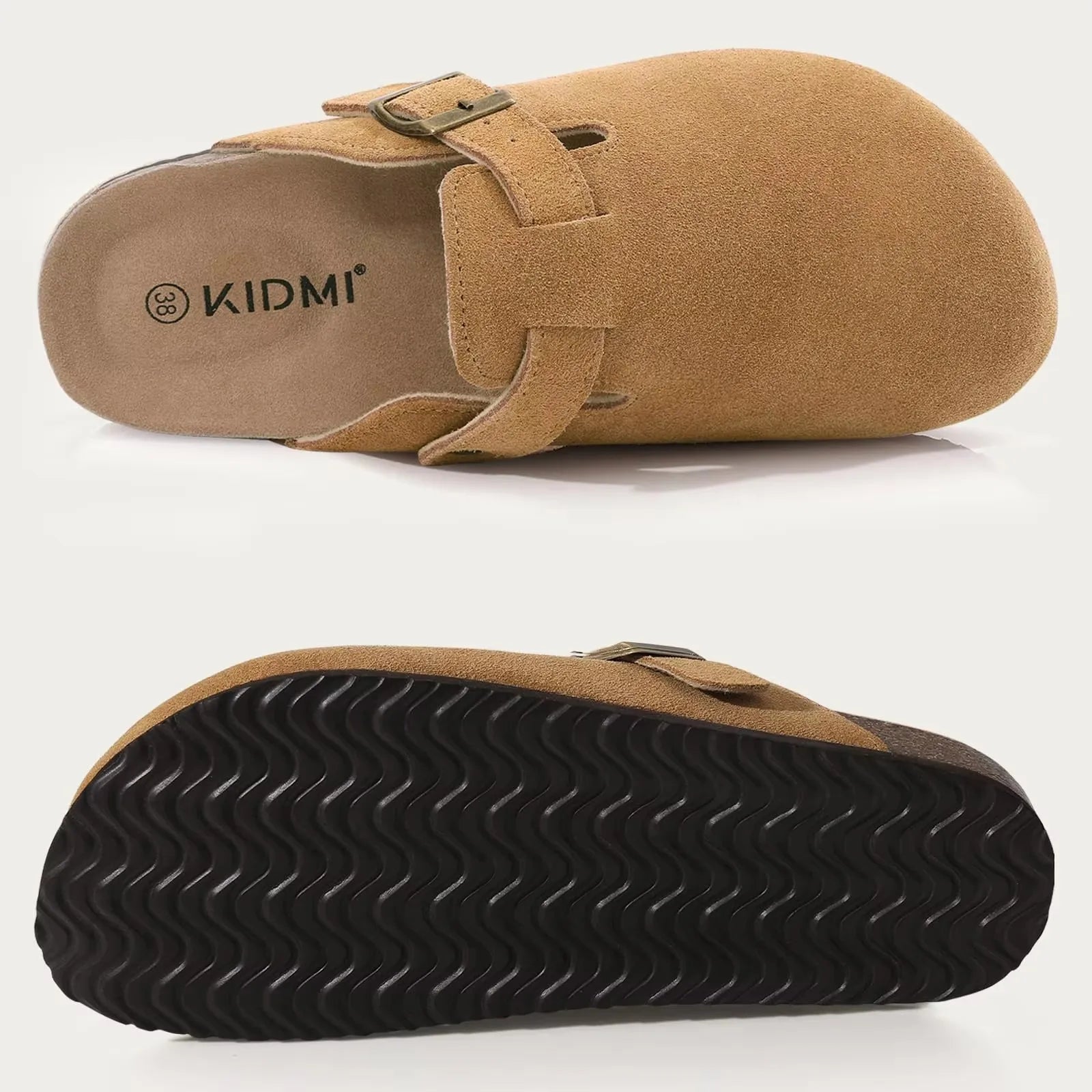 Asgard Women's Genuine Leather Clogs Soft Cork Footbed Cow Suede Mules With Adjustable Strap Fashion Comfort Slip on Slippers