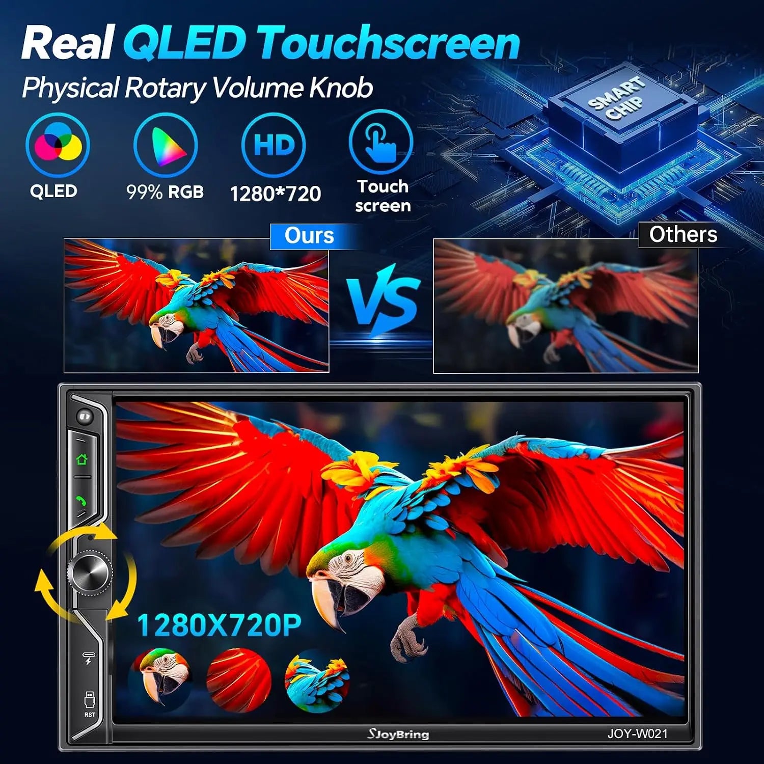 7" QLED Double Din Car Stereo with Wireless Apple CarPlay & Android Auto, Bluetooth 5.3, 240W Audio, MirrorLink, SWC, Backup Camera