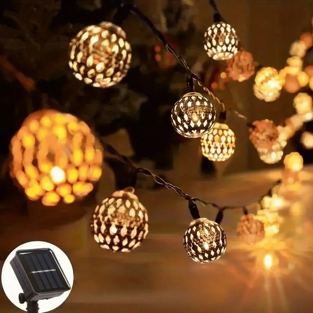 Solar Moroccan Ball String Lights 50/30/20 LED Detachable Solar Outdoor Decor Lights for Wedding Parties & Home Button Control